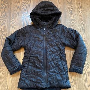 The North Face girls black fur lined coat